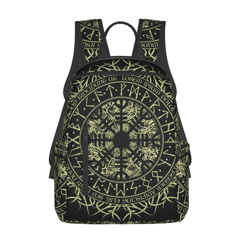 Large Capacity College Backpack Compatible with Norse Viking Vegvisir Runic Compass, Durable and Lightweight Middle High Rucksack Bookbag for Laptop Backpack