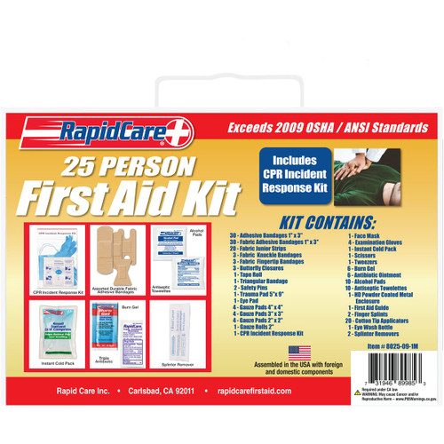 Rapid Care First Aid 8025-09-1M 25 Person OSHA / ANSI 2009 Compliant Metal First Aid Kit, 169 Pieces, Wall Mountable, White