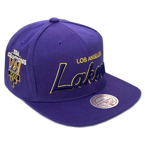 Mitchell & Ness LA Los Angeles Lakers 2009 NBA Finals Champions Year Trophy Snapback Hat, Adjustable Cap Purple