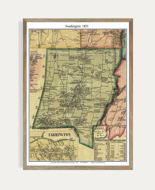 MG Global Historical Poster of Southington 1855 Connecticut Hartford County CT | 11x17 12x18 16x24 24x36 Map Print Wall Art for Gift | Vintage Antique Rustic Home Office Decor