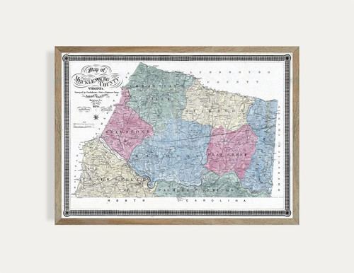 MG Global Historical Poster of 1870 map of Mecklenburg County Virginia | 11x17 12x18 16x24 24x36 Print Wall Art for Gift | Vintage Antique Rustic Home Office Decor