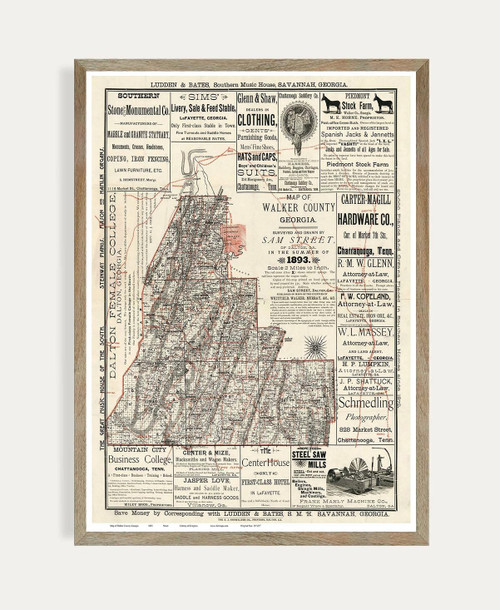 MG Global Historical Poster of Walker County 1893 Georgia | 11x17 12x18 16x24 24x36 Map Print Wall Art for Gift | Vintage Antique Rustic Home Office Decor