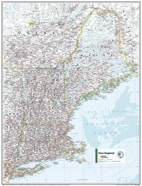 National Geographic Maps: New England U.S.A Wall Map - Compact - 21 x 16 inches - Art Quality Print on Polypropylene