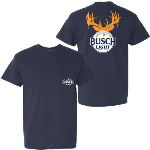 Busch Light Antlers Front and Back Print Pocket T-Shirt (as1, Alpha, l, Regular, Regular) Blue