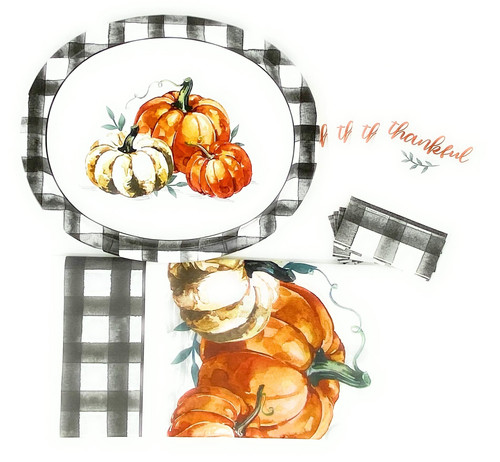 Thankful Pumpkins and Leaves Fall Harvest Thanksgiving Luncheon Dinnerware Disposable Paper Party Supplies Set - Paper Table Cover, Oval Dinner Plates and Dinner Napkins Bundle - Service for 16