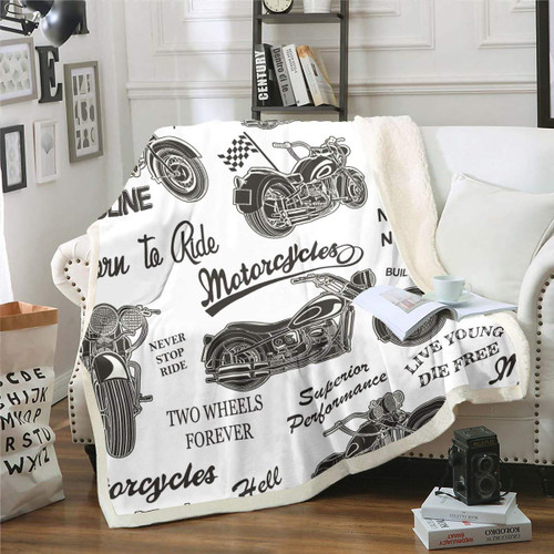 Vintage Motorcycle Sherpa Blanket Boys Motocross Extreme Sports Fleece Throw Blanket Racing Dirt Bike Plush Blanket 3D Motorbike Print Fuzzy Blanket for Sofa Bed Couch Throw 50x60 Inch