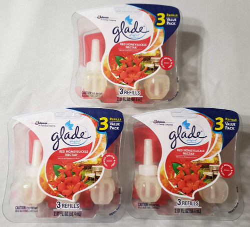 9 Glade Plugins Scented Oil Refill RED HONEYSUCKLE NECTAR NEW In Package HONEY