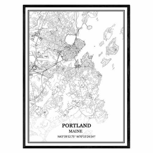 TANOKCRS Portland Maine USA America Map Wall Art Canvas Print Poster Artwork Unframed Modern Black and White Map Souvenir Gift Home Decor 18x24 Inches