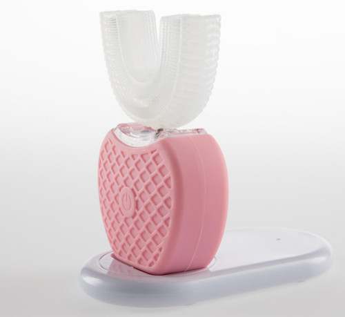 VIDECOR Automatic Electric Toothbrush for Adults, 360 Degree Ultrasonic Electric Toothbrush, 100% Food Graded Silicone Electric Travel U Shape Toothbrush,Pink