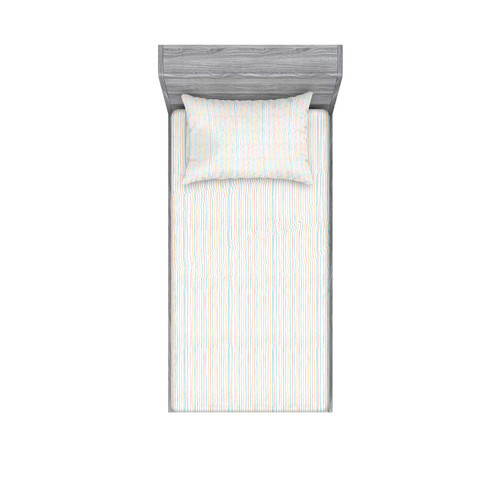 Ambesonne Pinstripe Fitted Sheet & Pillow Sham Set, Triple Colored Pencil Drawn Stripes Repeating Pattern, Decorative Printed 2 Piece Bedding Decor Set, Twin, Coral Earth Yellow