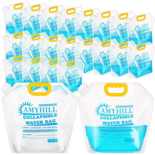 Amyhill 24 Pcs Collapsible Water Container Bag Bulk, 1.3 Gallon Emergency Water Container, Freezable Water Bladder Water Storage for Camping Water Container Riding Mountaineer