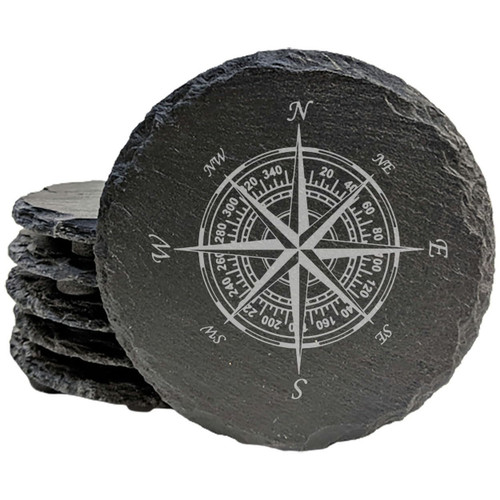 Compass (6 images) Coasters - Round Slate - set of 6