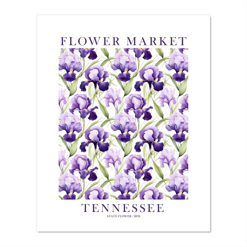 Tennessee Iris State Flower Market Poster Purple Floral Wildflower Wall Art Botanical Print TN Travel Gift (16x20 inches)