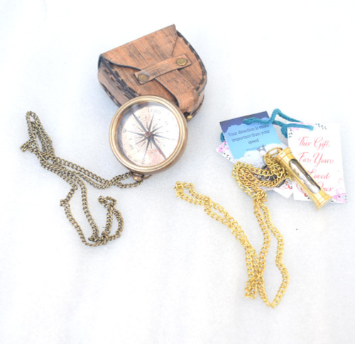 Navigational Locate Necklace Engraved Compass Antique Gift for Survival and Direction Camping Compass with Case by Royal Falcon Crafts