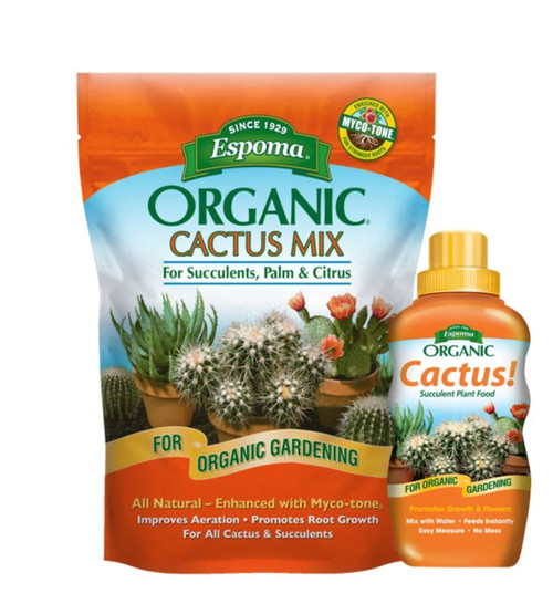 Espoma Organic Cactus Soil Mix 8qt Bag and Cactus! Liquid Plant Food Concentrate 8oz Bottle. Use for Cactus & Succulents - for Organic Gardening - Combo Pack