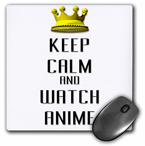 3dRose 8 x 8 x 0.25 Inches Mouse Pad, Gold Crown Keep Calm and Watch Anime (mp_120908_1)