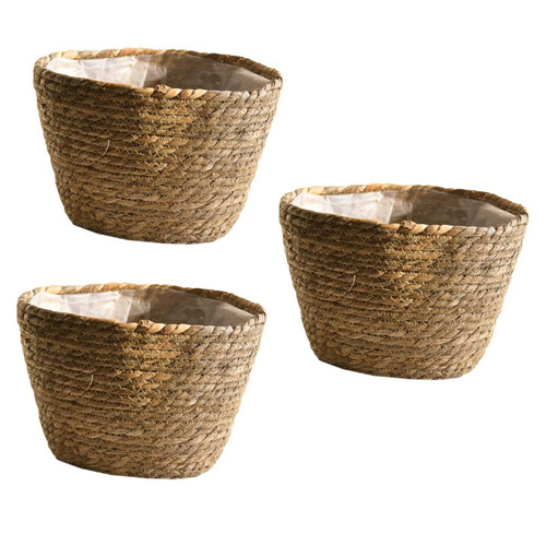 Yardwe 3 Pcs Seagrass Woven Planter Woven Picnic Basket Woven Flowerpot Seagrass Flower Planter Rustic Wicker Vase Indoor House Plant Pot Handmade Basket Decorative Flower Flowers Straw