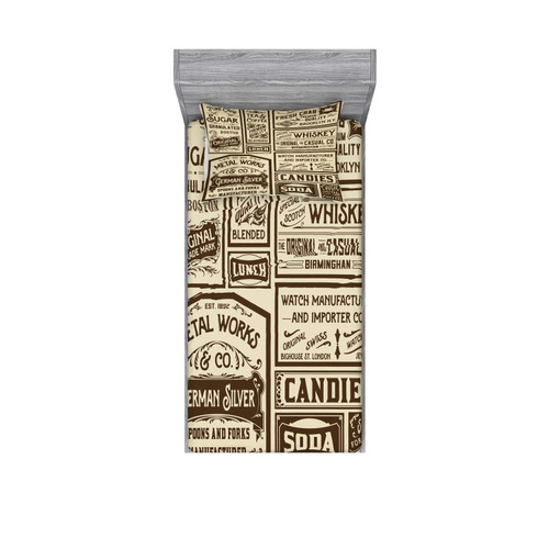 Ambesonne Vintage Fitted Sheet & Pillow Sham Set, Mega Pack Old Advertisement Designs Retro Style Calligraphy Illustration, Decorative Printed 2 Piece Bedding Decor Set, Twin, Brown Cream