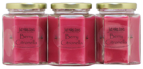 Citronella Scented Blended Soy Candle for Indoor Use by Just Makes Scents (Berry Citronella 3-Pack)