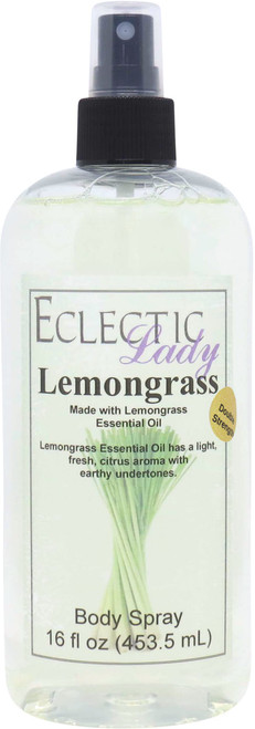 Lemongrass Essential Oil Body Spray (Double Strength), 16 ounces, Body Mist for Women with Clean, Light & Gentle Fragrance, Long Lasting Perfume with Comforting Scent for Men & Women, Cologne with