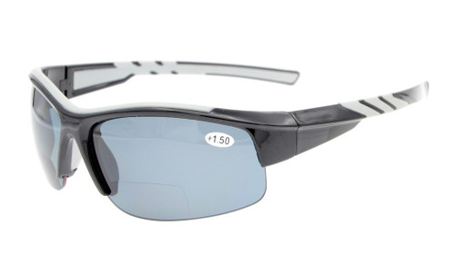 Eyekepper TR90 Polarized Bifocal Half Rimless Sunglasses Black Frame +2.5