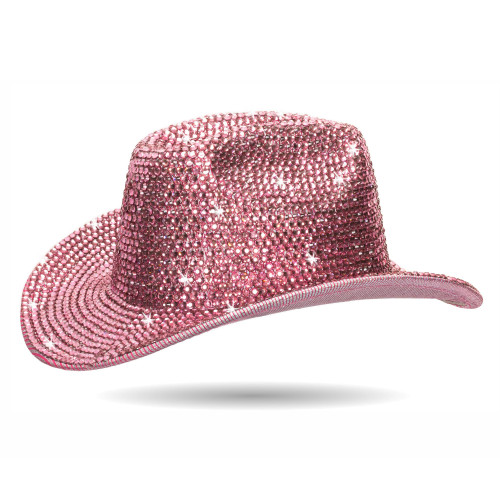 Hot-Pink Rhinestone Western Cowboy Hat for Womens - Glitter Cowgirl Hat for Disco Parties and Costumes Hot-Pink Rhinestone Western Cowboy Hat for Womens - Glitter Cowgirl Hat for Disco Parties and Costumes