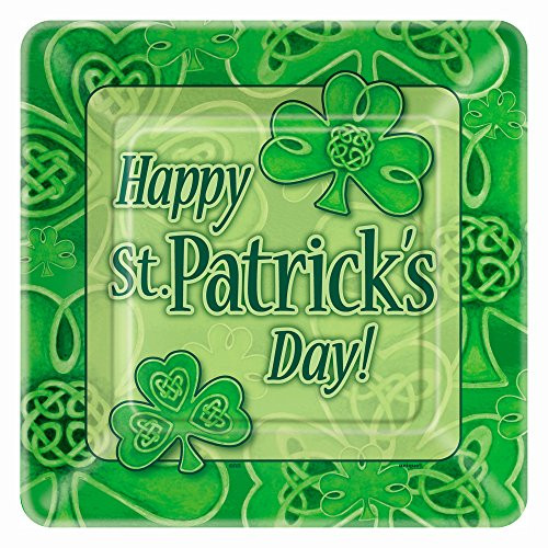 Square Saint Patrick's Day Clover Dinner Plates, 8ct