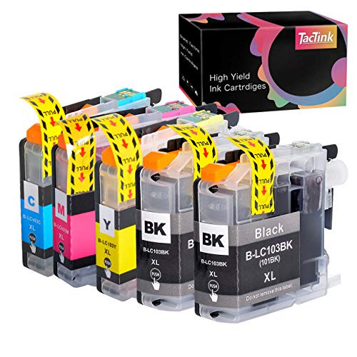 TacTink LC103 LC101 Compatible Ink Cartridges (2Black,Cyan,Magenta,Yellow, 5-Pack) High Yield XL Works with Brother MFC-J245 J285DW J450DW J470DW J475DW J650DW J870DW J875DW J4310DW J4410DW J4510DW