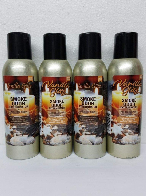 Smoke Odor Exterminator 198 gm/ 7 oz Large Spray Vanilla Glitz Set of Four Cans.