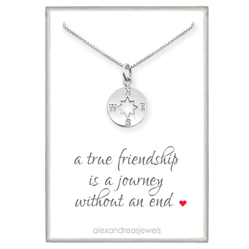 Sterling Silver Compass Necklace, Best Friend Gift Necklace, A True Friendship Necklace, Compass Necklace for Women, 18 inches