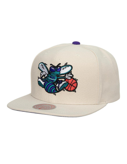 Mitchell & Ness Charlotte Hornets Snapback Adjustable Hat Cap - Cream