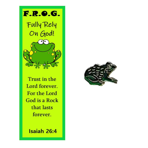 Fully Rely On God F.R.O.G. Bookmark with Frog Lapel Pin Gift Sets, Inspirational Religious Pins 10 Count
