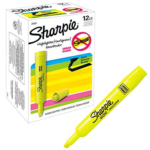 Sharpie 25025 Tank Highlighters, Chisel Tip, Fluorescent Yellow, 12-Count - Packs of 2
