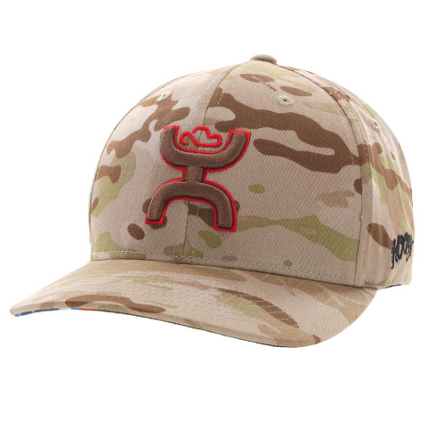 HOOEY Men's Chris Kyle Flexfit Fitted Hat (Small/Medium, Brown/Camo)