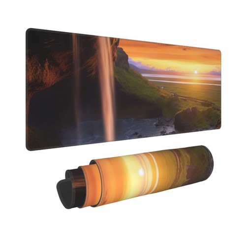 Waterfall at Sunset Print Large Mouse Pad Non-Slip Desk Pad Protector Computer Keyboard Pad for Office Home