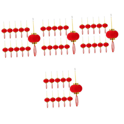 NOLITOY 64 Pcs New Year Lantern Ornaments Lucky Hanging Lanterns red Lantern Christmas Tree Hanging Decoration Spring Festival Lantern Bonsai Lantern Festive Flocking Cloth Colored Lights
