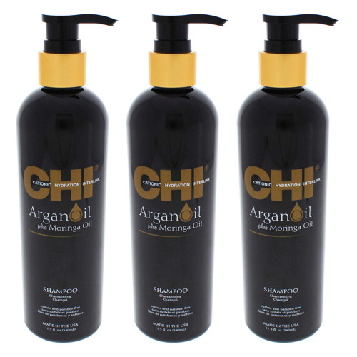 Argan Oil Plus Moringa Oil Shampoo by CHI for Unisex - 11.5 oz Shampoo - (Pack of 3)
