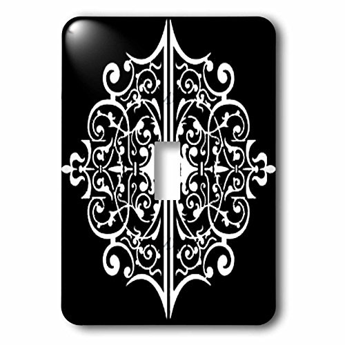 3dRose lsp_65186_1 Elegant Gate Influenced Design In White On A Black Background Single Toggle Switch Multicolored