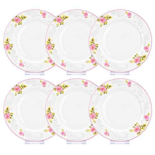 STP Goods Porcelain Serving Plate for Home & Kitchen Ideal for Presentations English Rose Bone China Dessert Plate Set of 6 Appetizer Plates Salad Plate 7.5" (19 cm) Dinner Plates