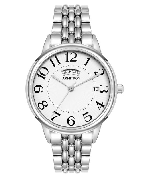 Armitron Women's Easy to Read Dial Day/Date Function Silver-Tone Bracelet Watch, 75/5908WTSV