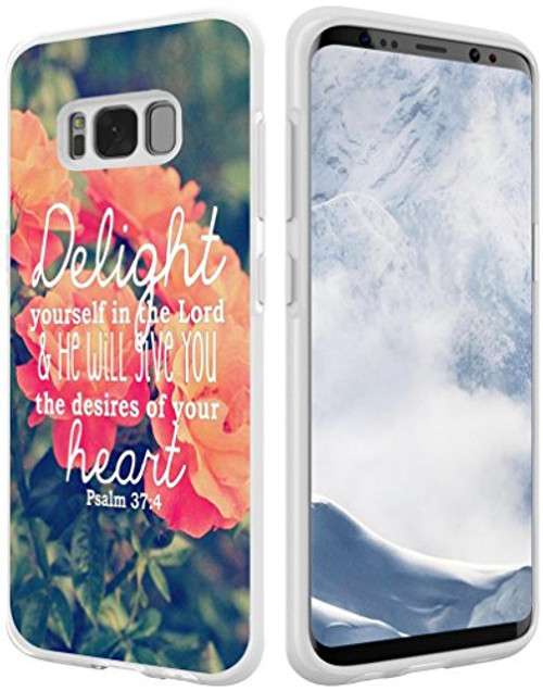 S8 Plus Case Bible Verse,Hungo TPU Cover Compatible with Samsung Galaxy S8 Plus Christian Sayings Delight Yourself in The Lord and He Will Give You The Desires of Your Heart Psalm 37:4