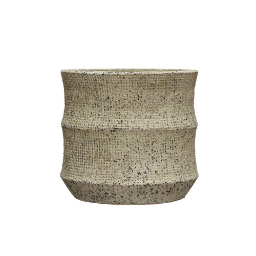 Creative Co-Op Textured Sandstone Planter Pot, 7" L x 7" W x 7" H, Greige