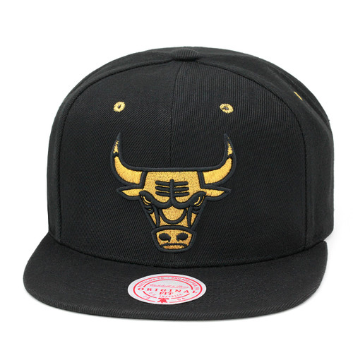 Mitchell & Ness Chicago Bulls Snapback Hat Adjustable Cap - Black/Metallic Gold