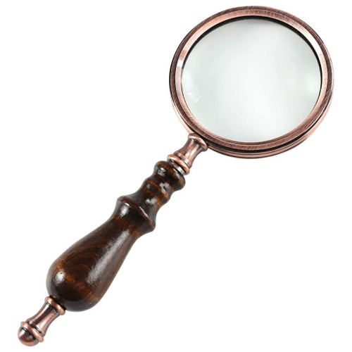 BREWIX 10X Handheld Magnifying Glass with Antique Copper with Wooden Handle and Real Glass, Best Reading Magnifier for Elderly, Macular Degeneration Magnifiers