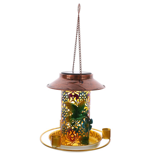 Sosoport Hanging Birds Feeder to Feed Lantern Bird Feeder for Outside Solar Light Outdoor Light Wild Bird Metal Hanging Bird Feeder Bird Feeder Landscape Lights