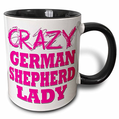 3dRose 175069_4 Crazy German Shepherd Lady Two Tone Mug, 11 oz, Black