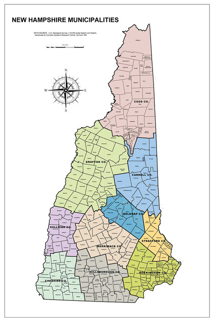Wall Art Impressions 24x36in New Hampshire Counties Towns Municipalities?Laminated?