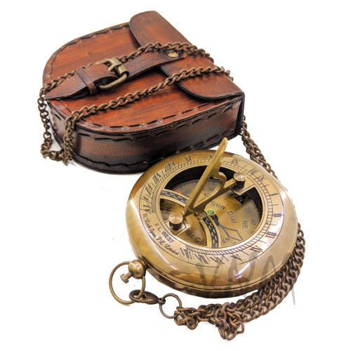 Nautical Brass Sundial Compass with Beautiful Leather Case, Push Open Compass, Pocket Size Compass for Hiking & Outdoor