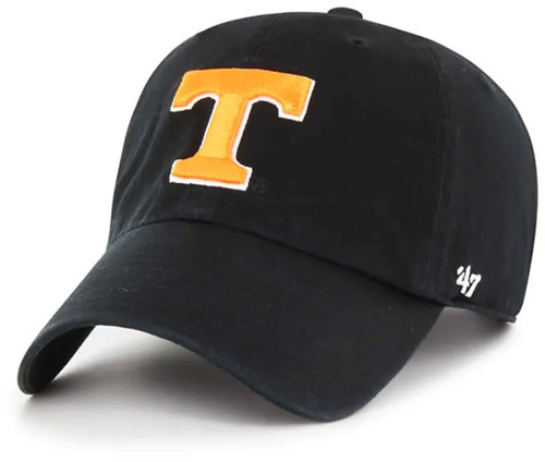 '47 Tennessee Volunteers Mens Womens Clean Up Adjustable Strapback Black Hat with Orange Logo