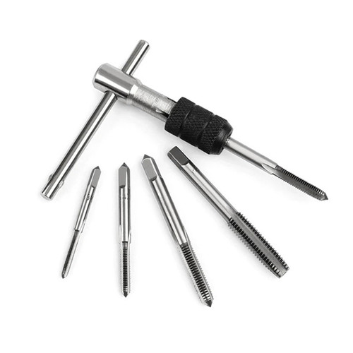 M3/M4/M5/M6 Tap Set with Twist Drill Bits and Wrench 5pcs/Set T Type Machine Hand Screw Thread Taps Reamer Hand Drill Screws